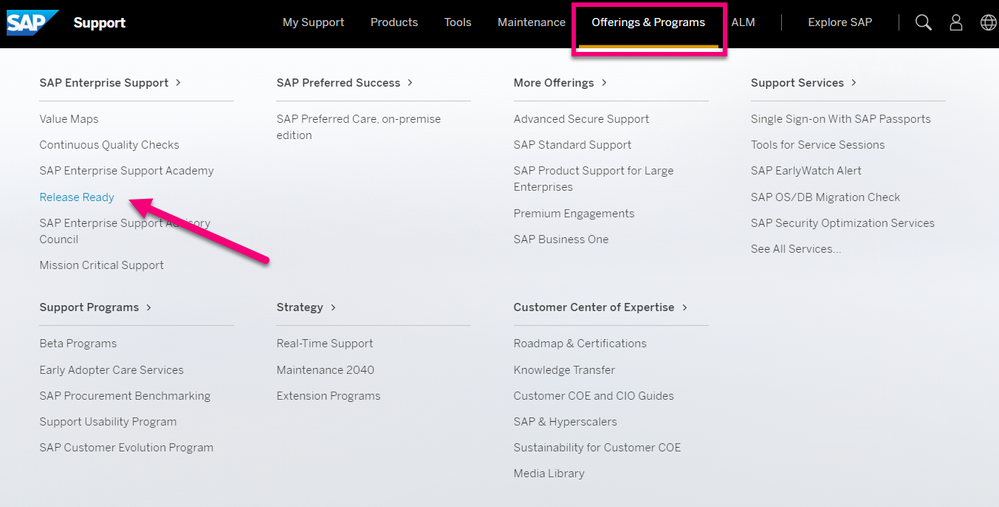 This is where you can find the Release Ready page within the SAP Support Portal