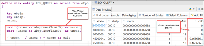Screenshot7: Source CDS view for "calc" field and data preview